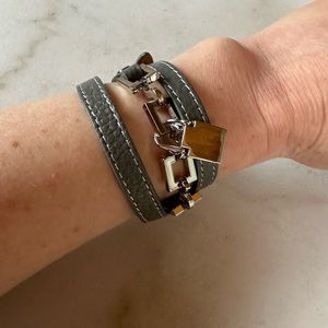 Grey leather Wrap Lock Bracelet | leather wrap charm bracelet